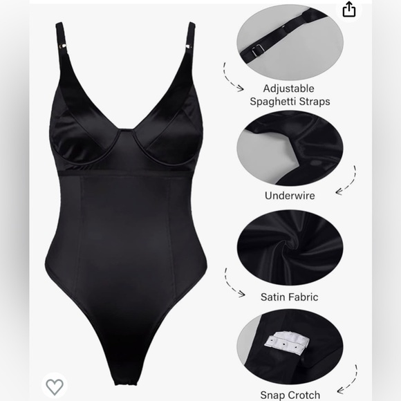 Women's Satin Deep V Neck Sleeveless BodysuitSnap Crotch Thong LeotardUnderwire - Picture 2 of 7